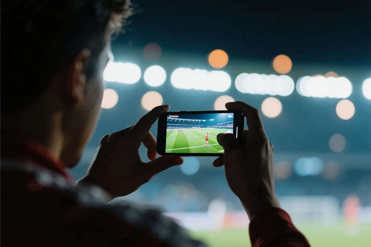 手机观看足球直播的场景示意图
