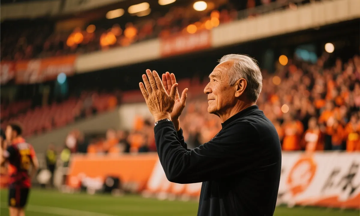 老将球员在看台前向球迷致意的场景